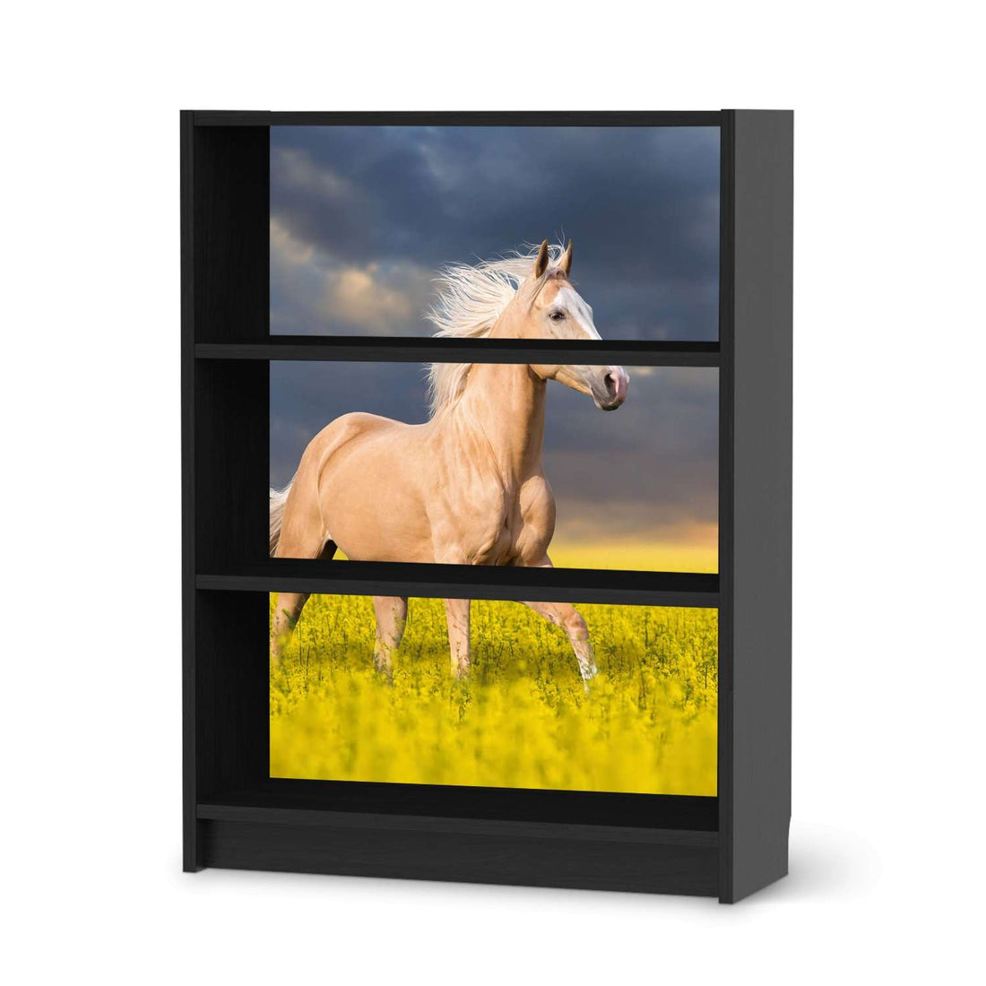 Möbelfolie Wildpferd - IKEA Billy Regal 3 Fächer - schwarz