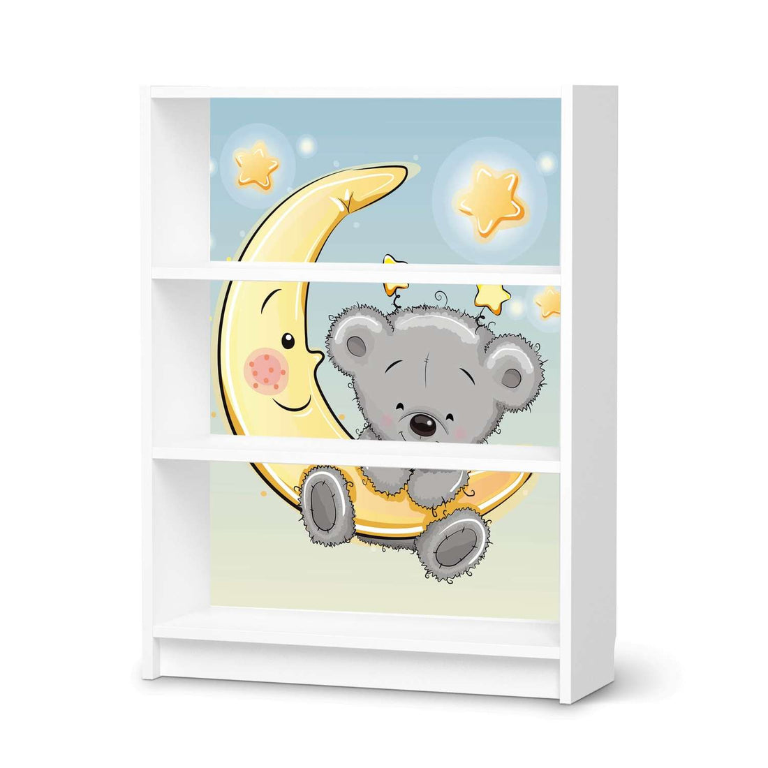 Möbelfolie Teddy und Mond - IKEA Billy Regal 3 Fächer - weiss