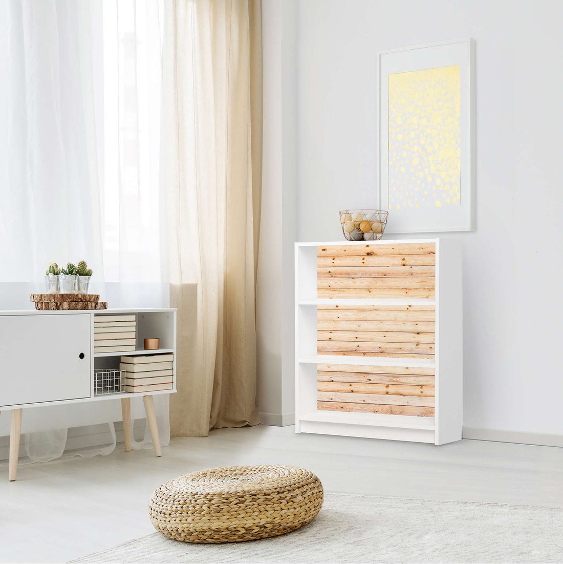 Möbelfolie Bright Planks - IKEA Billy Regal 3 Fächer - Wohnzimmer