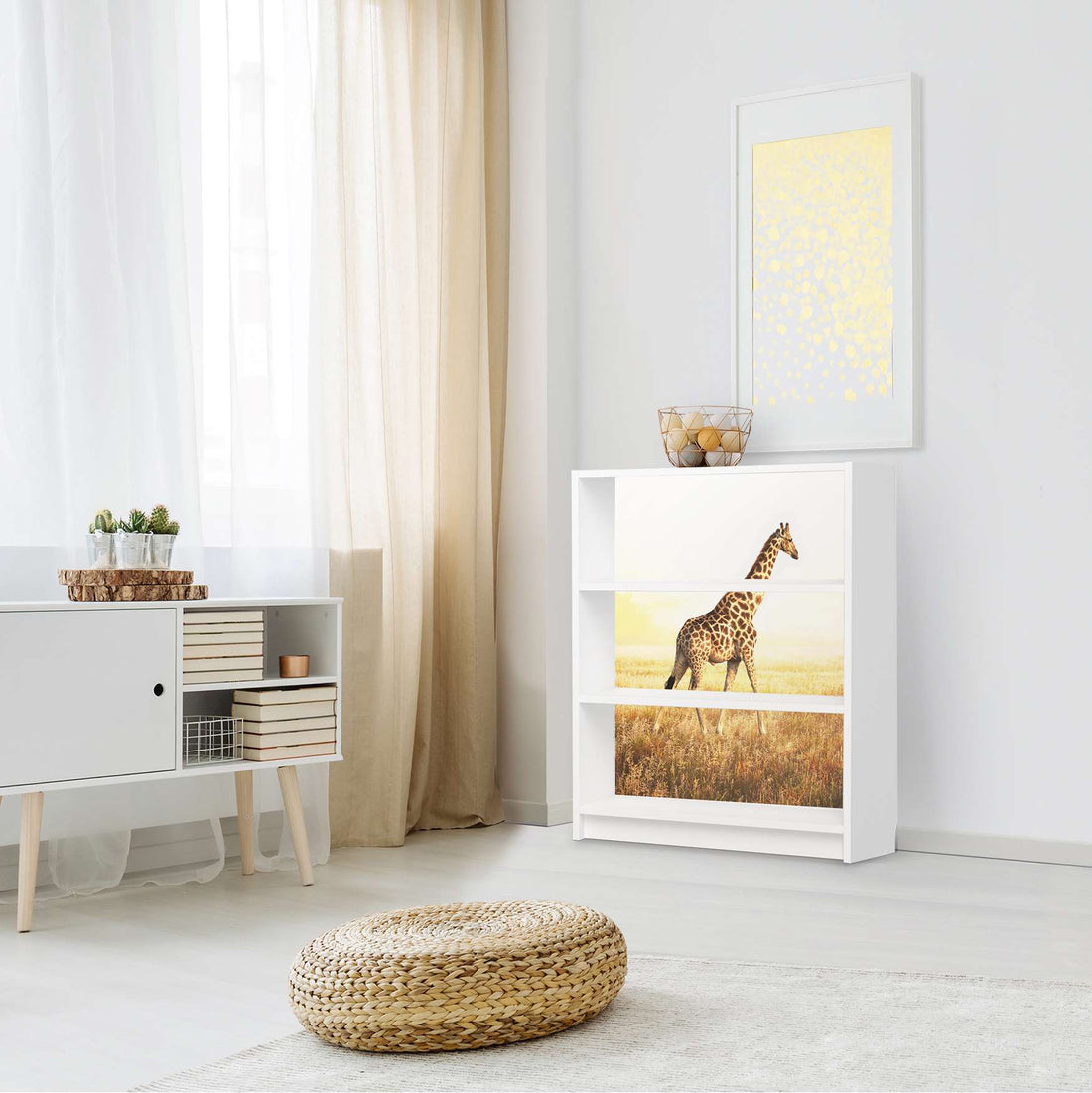 Möbelfolie Savanna Giraffe - IKEA Billy Regal 3 Fächer - Wohnzimmer