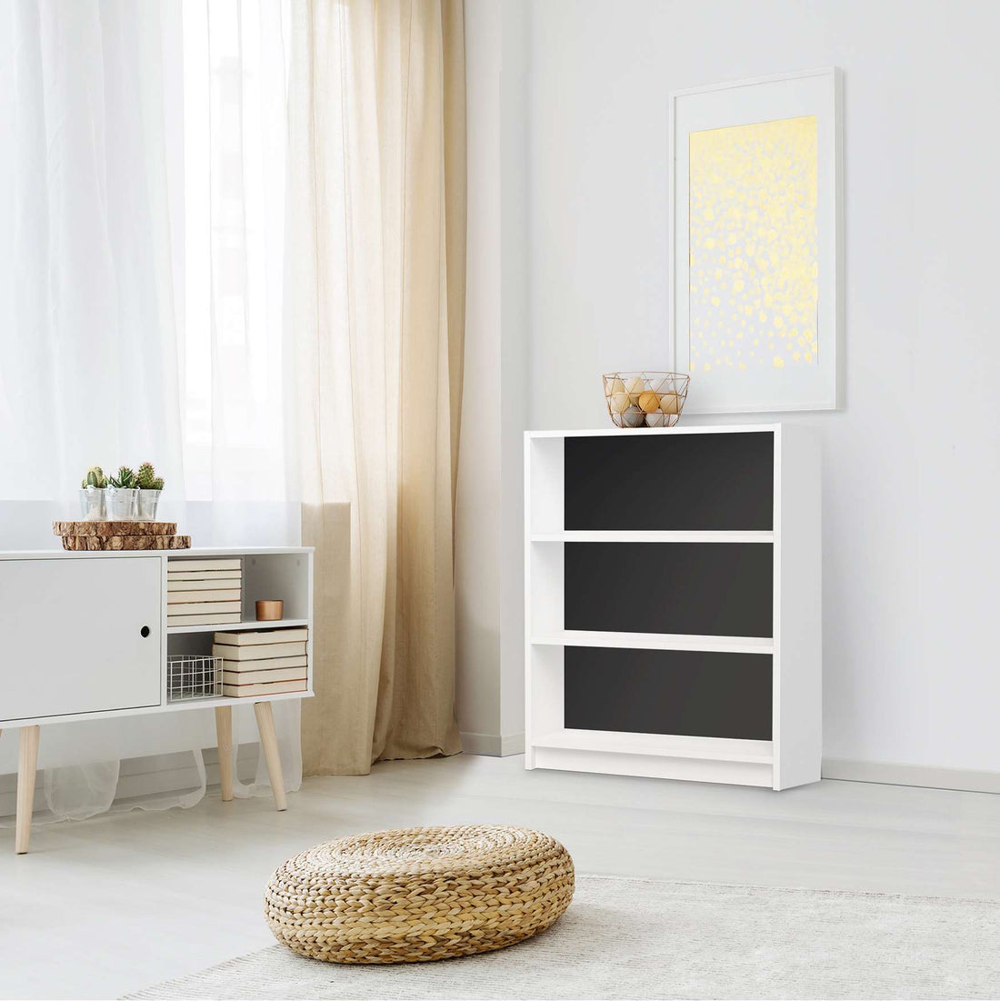 Möbelfolie Schwarz - IKEA Billy Regal 3 Fächer - Wohnzimmer