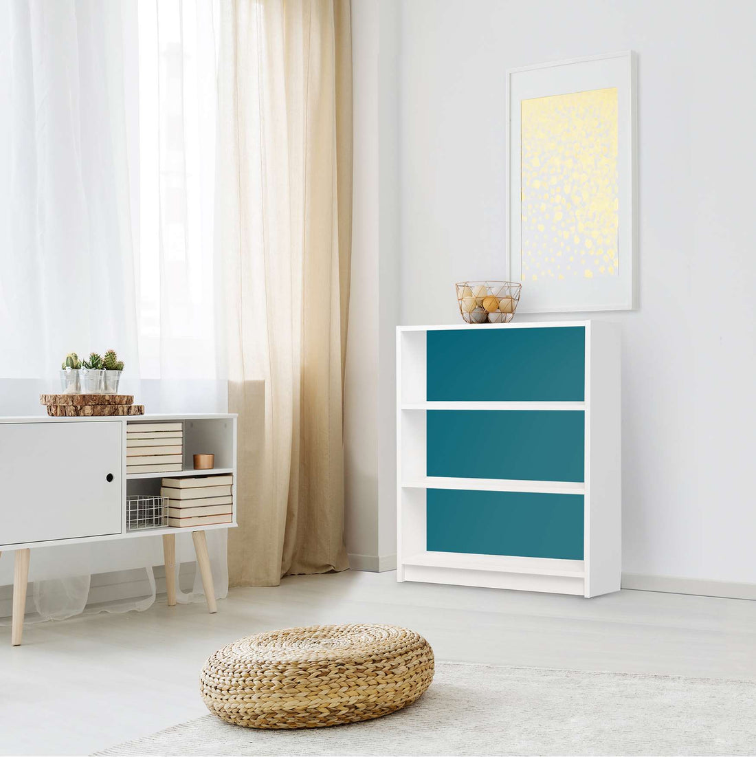 Möbelfolie Türkisgrün Dark - IKEA Billy Regal 3 Fächer - Wohnzimmer