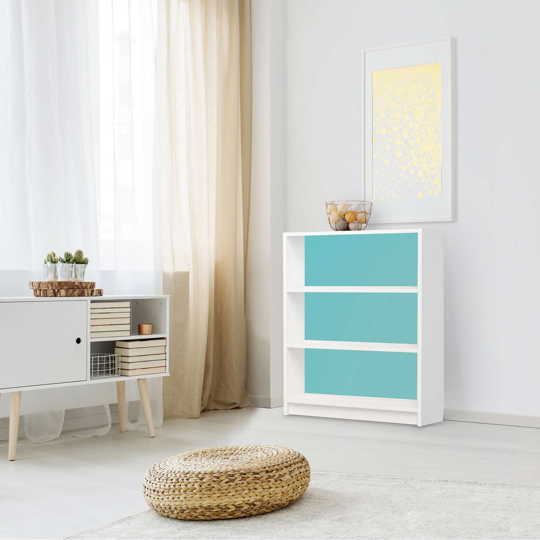 Möbelfolie Türkisgrün Light - IKEA Billy Regal 3 Fächer - Wohnzimmer