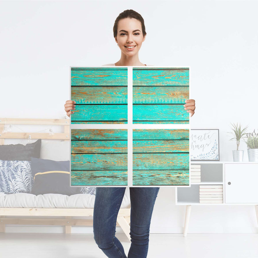 Möbelfolie Wooden Aqua - IKEA Expedit Regal 4 Türen - Folie