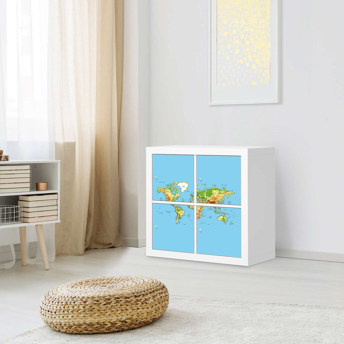 Möbelfolie Geografische Weltkarte - IKEA Expedit Regal 4 Türen - Wohnzimmer