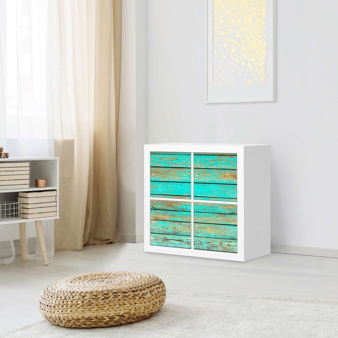 Möbelfolie Wooden Aqua - IKEA Expedit Regal 4 Türen - Wohnzimmer