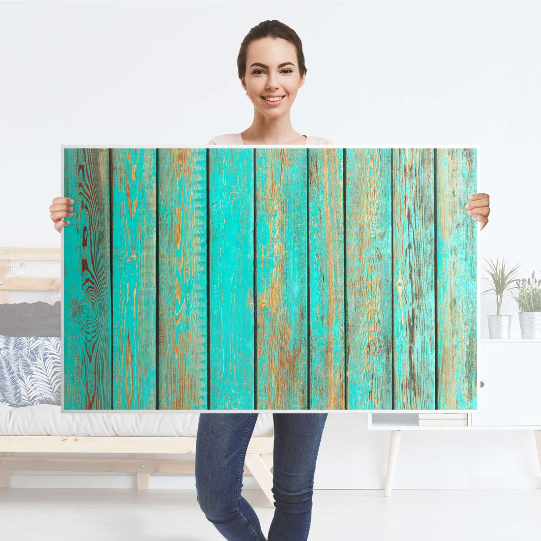 Möbelfolie Wooden Aqua - IKEA Hemnes Couchtisch 118x75 cm - Folie