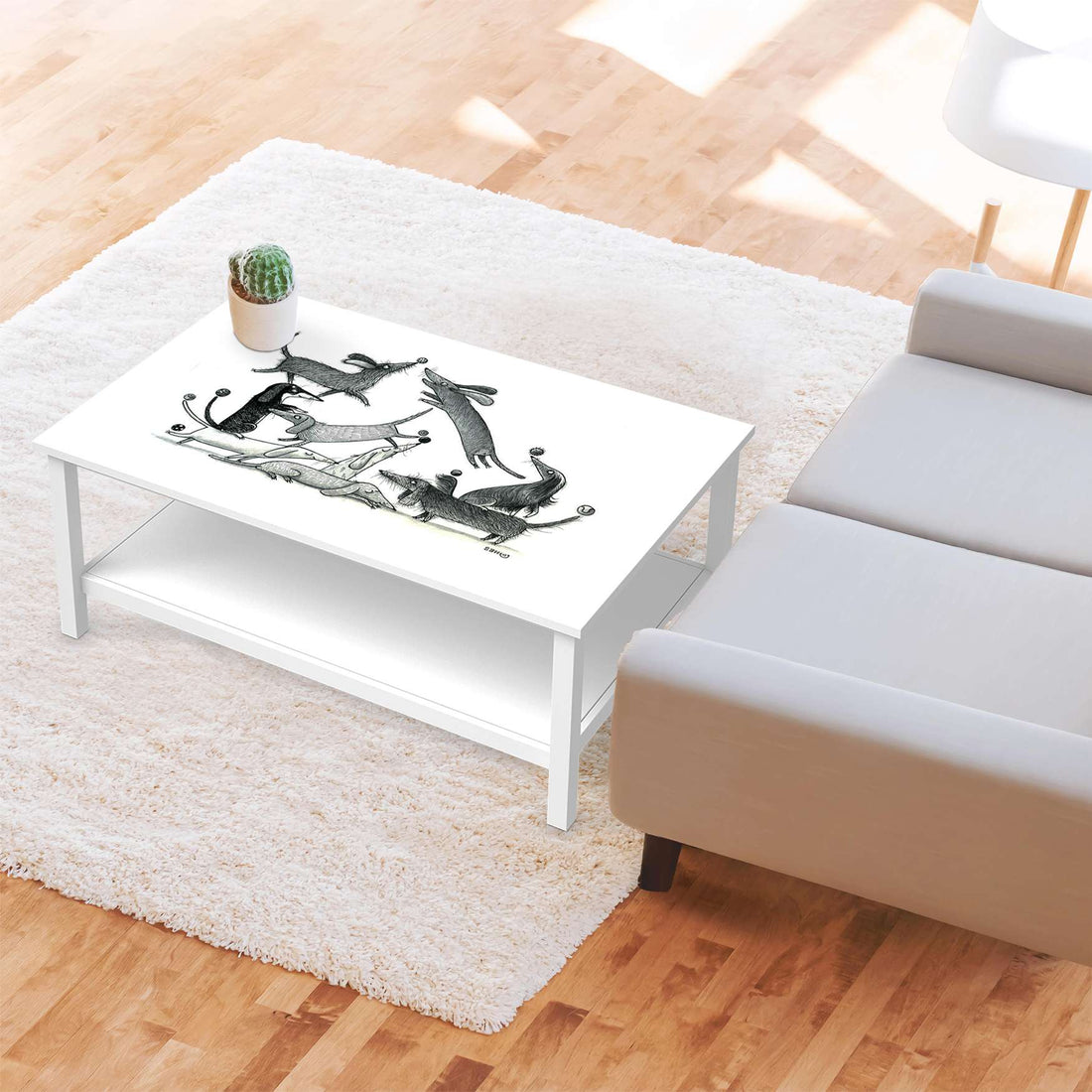 Möbelfolie Akrobaten Dackel - IKEA Hemnes Couchtisch 118x75 cm - Kinderzimmer