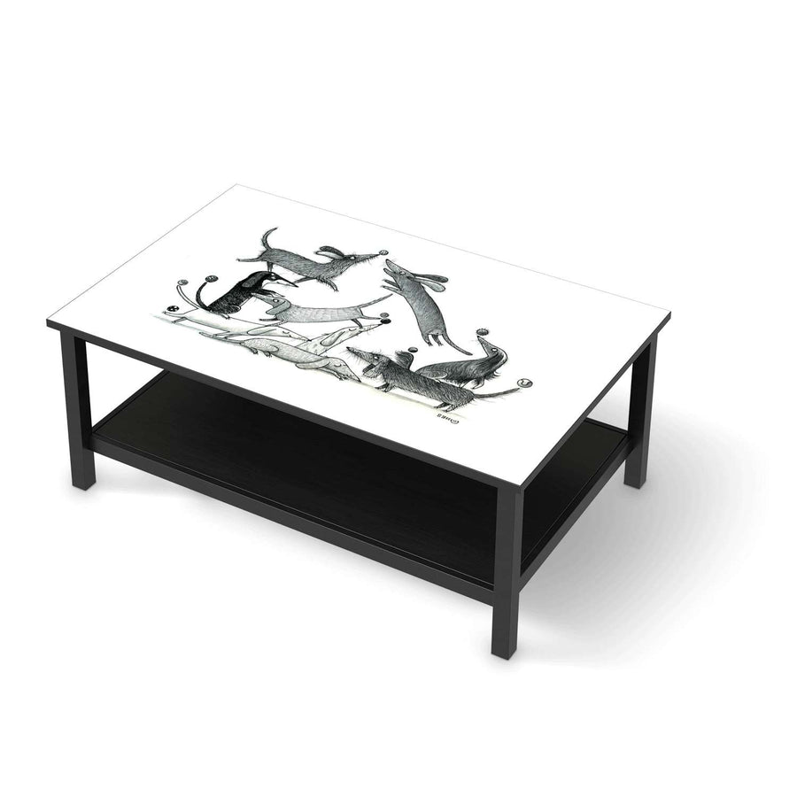 Möbelfolie Akrobaten Dackel - IKEA Hemnes Couchtisch 118x75 cm - schwarz
