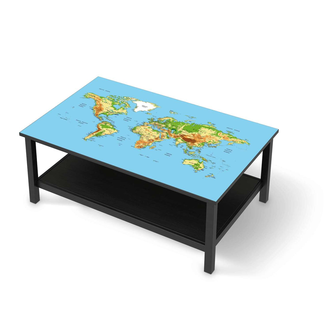 Möbelfolie Geografische Weltkarte - IKEA Hemnes Couchtisch 118x75 cm - schwarz