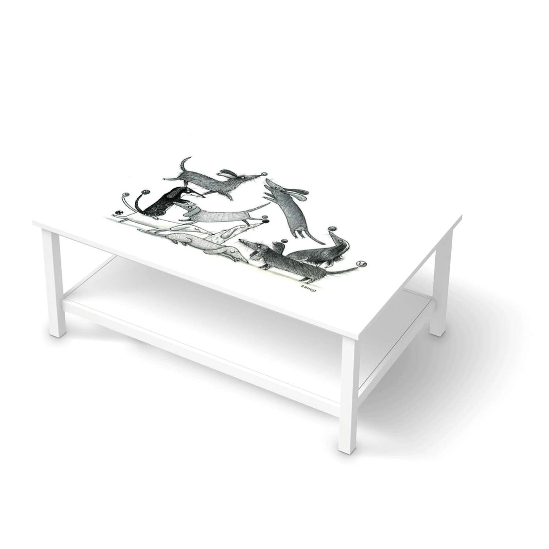 Möbelfolie Akrobaten Dackel - IKEA Hemnes Couchtisch 118x75 cm  - weiss