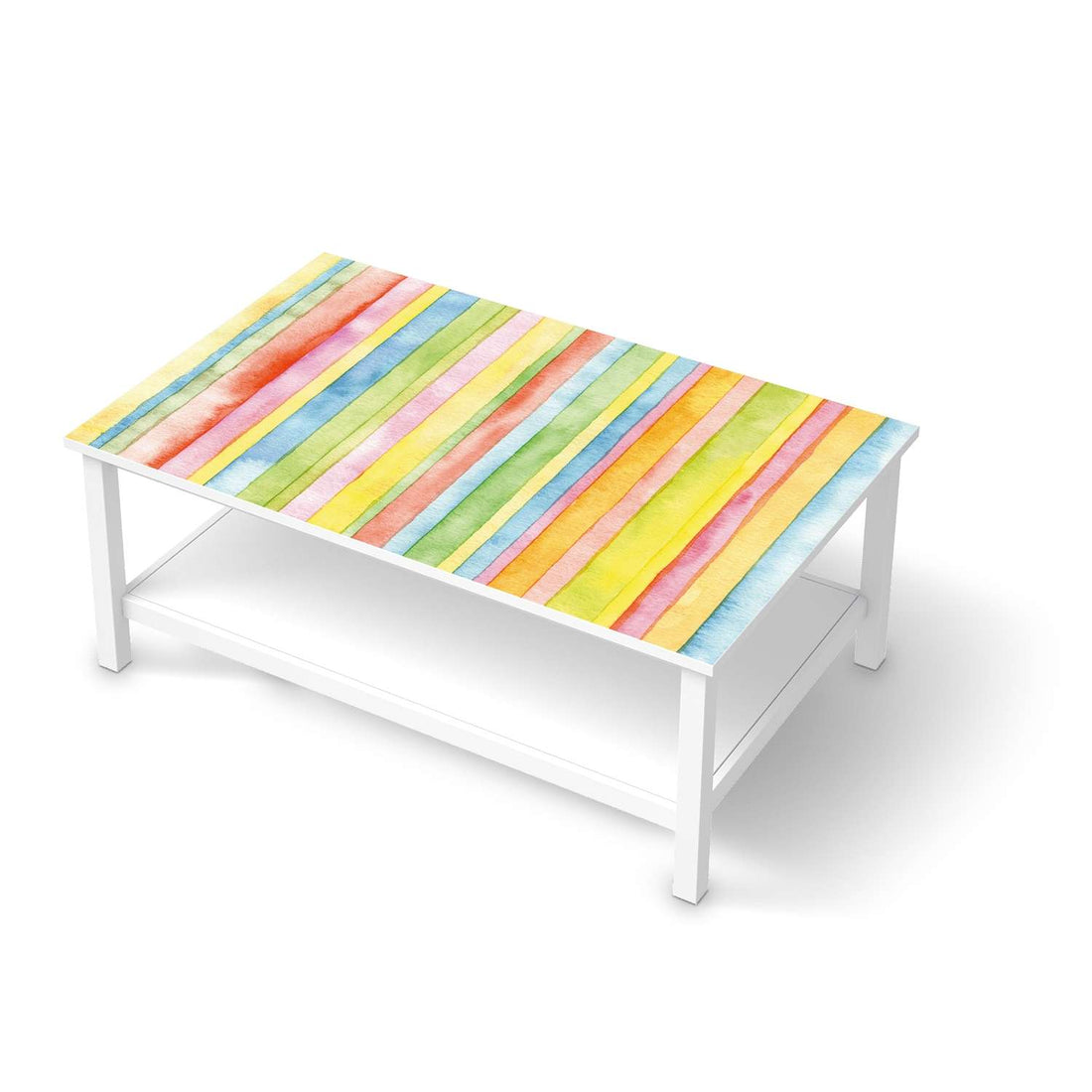 Möbelfolie Watercolor Stripes - IKEA Hemnes Couchtisch 118x75 cm  - weiss