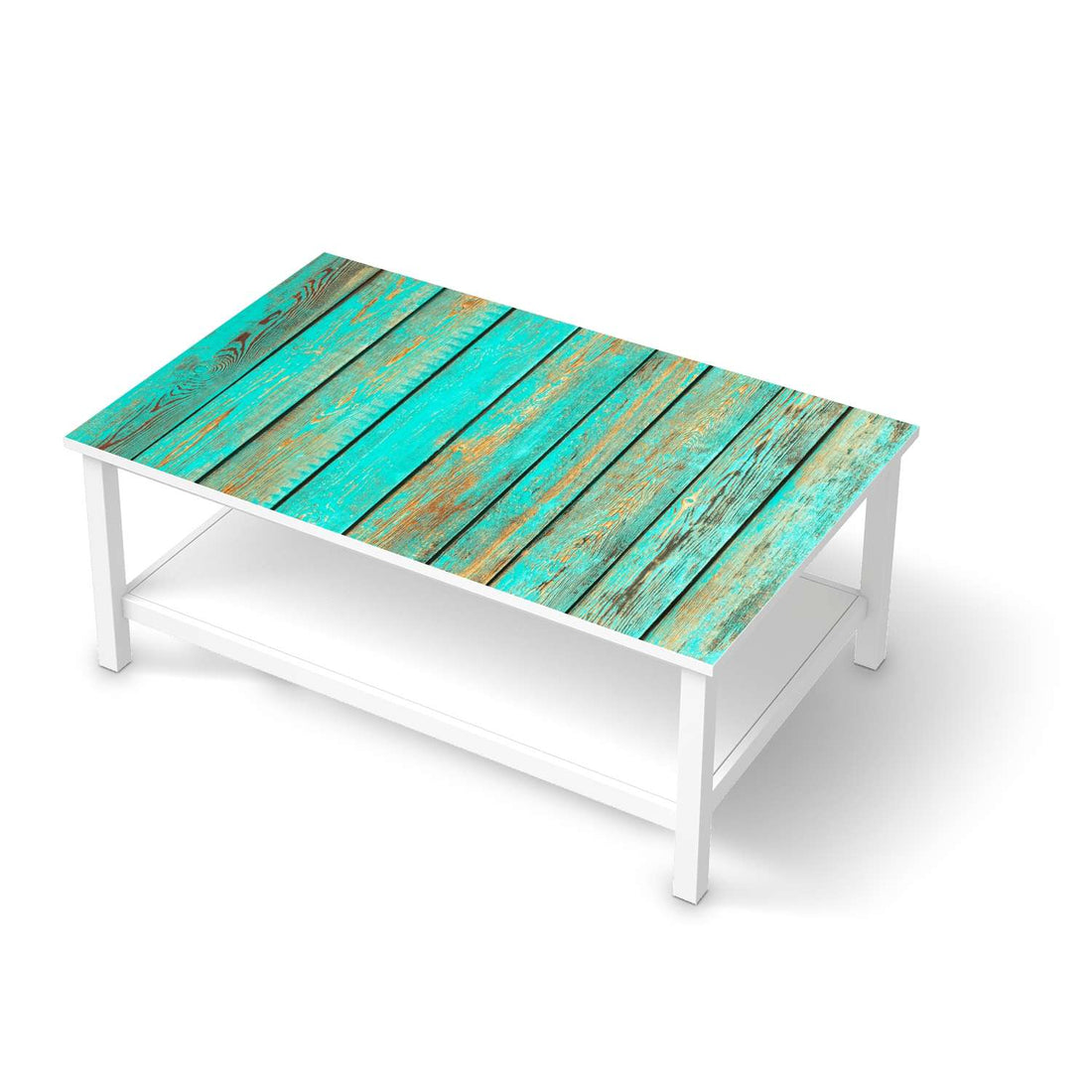 Möbelfolie Wooden Aqua - IKEA Hemnes Couchtisch 118x75 cm  - weiss