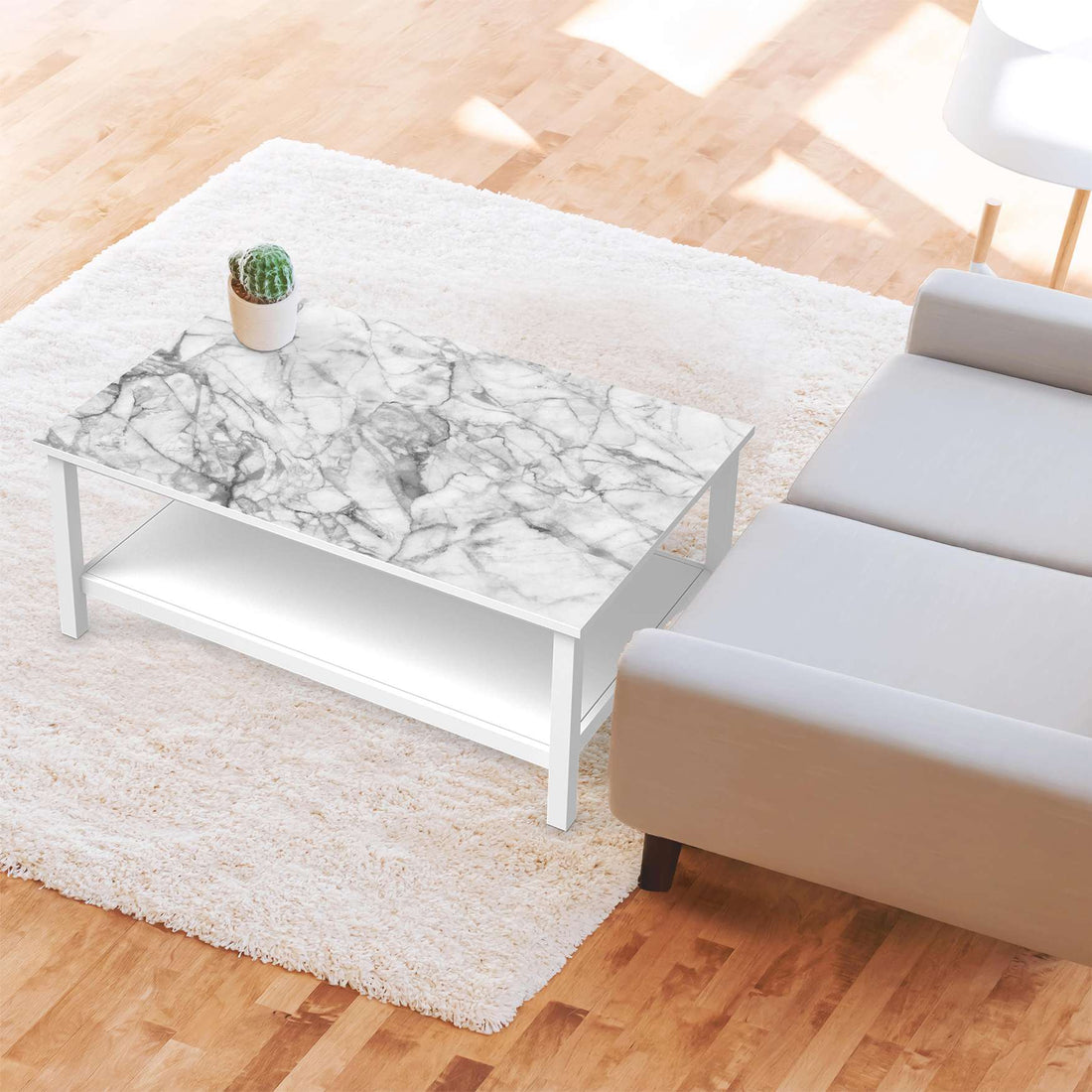 Möbelfolie Marmor weiß - IKEA Hemnes Couchtisch 118x75 cm - Wohnzimmer