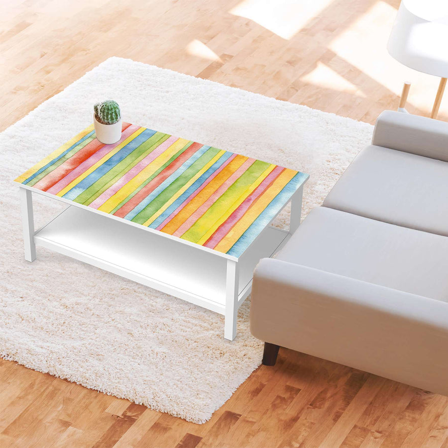 Möbelfolie Watercolor Stripes - IKEA Hemnes Couchtisch 118x75 cm - Wohnzimmer