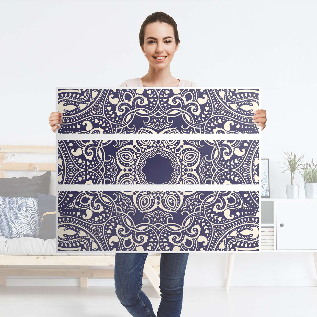 Möbelfolie Blue Mandala - IKEA Hemnes Kommode 3 Schubladen - Folie