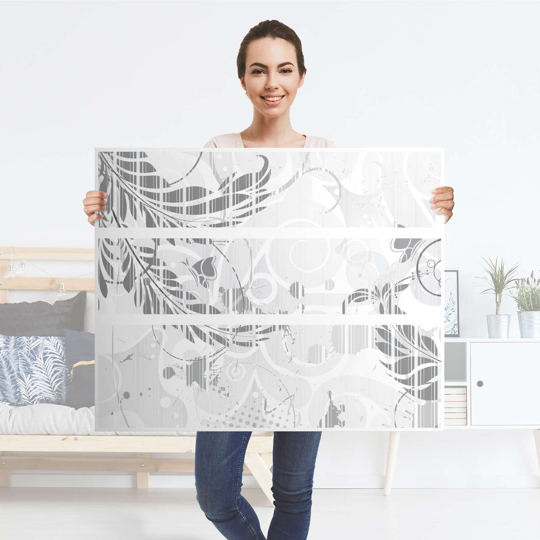 Möbelfolie Florals Plain 2 - IKEA Hemnes Kommode 3 Schubladen - Folie