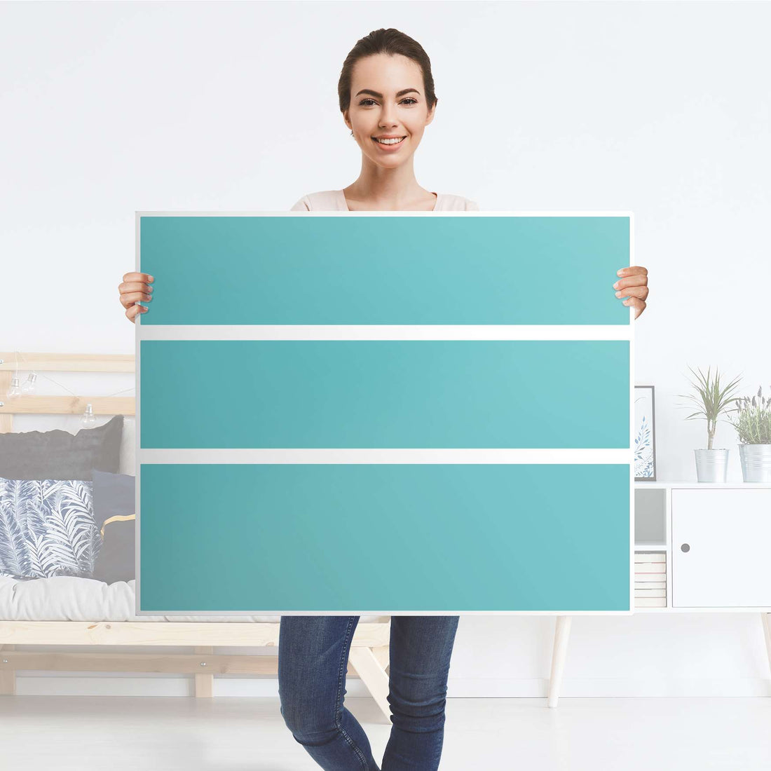 Möbelfolie Türkisgrün Light - IKEA Hemnes Kommode 3 Schubladen - Folie