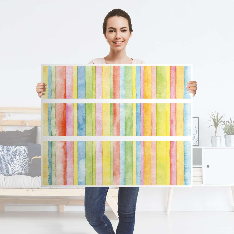 Möbelfolie Watercolor Stripes - IKEA Hemnes Kommode 3 Schubladen - Folie