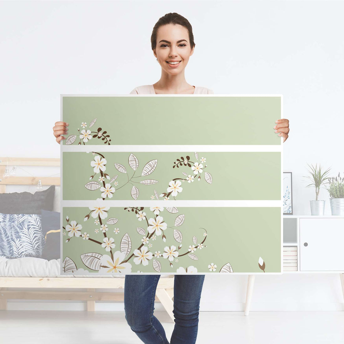 Möbelfolie White Blossoms - IKEA Hemnes Kommode 3 Schubladen - Folie