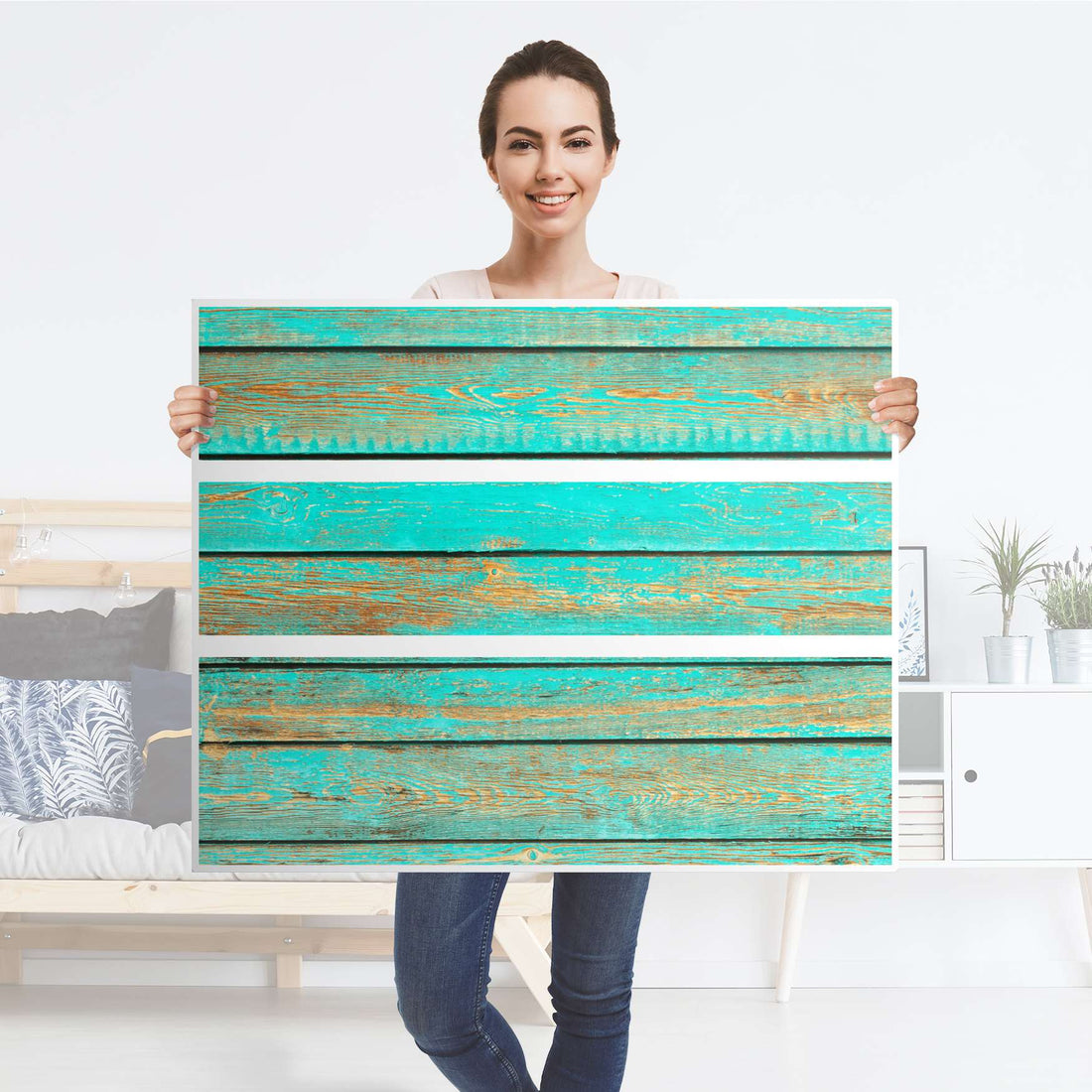 Möbelfolie Wooden Aqua - IKEA Hemnes Kommode 3 Schubladen - Folie