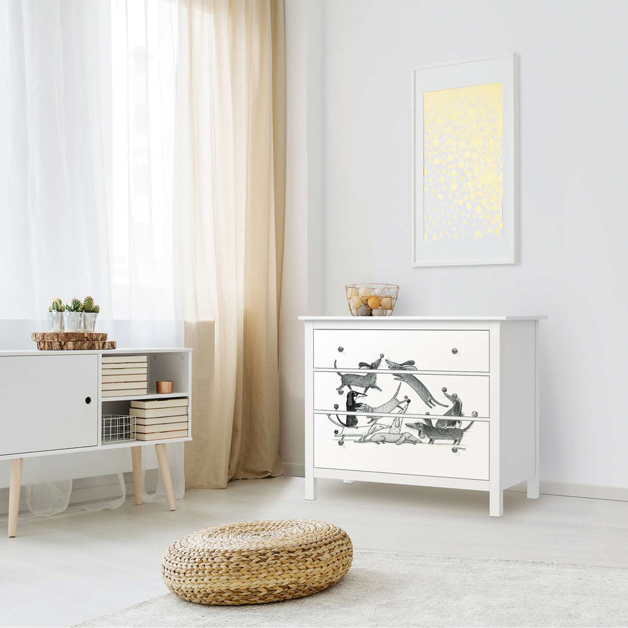 Möbelfolie Akrobaten Dackel - IKEA Hemnes Kommode 3 Schubladen - Kinderzimmer