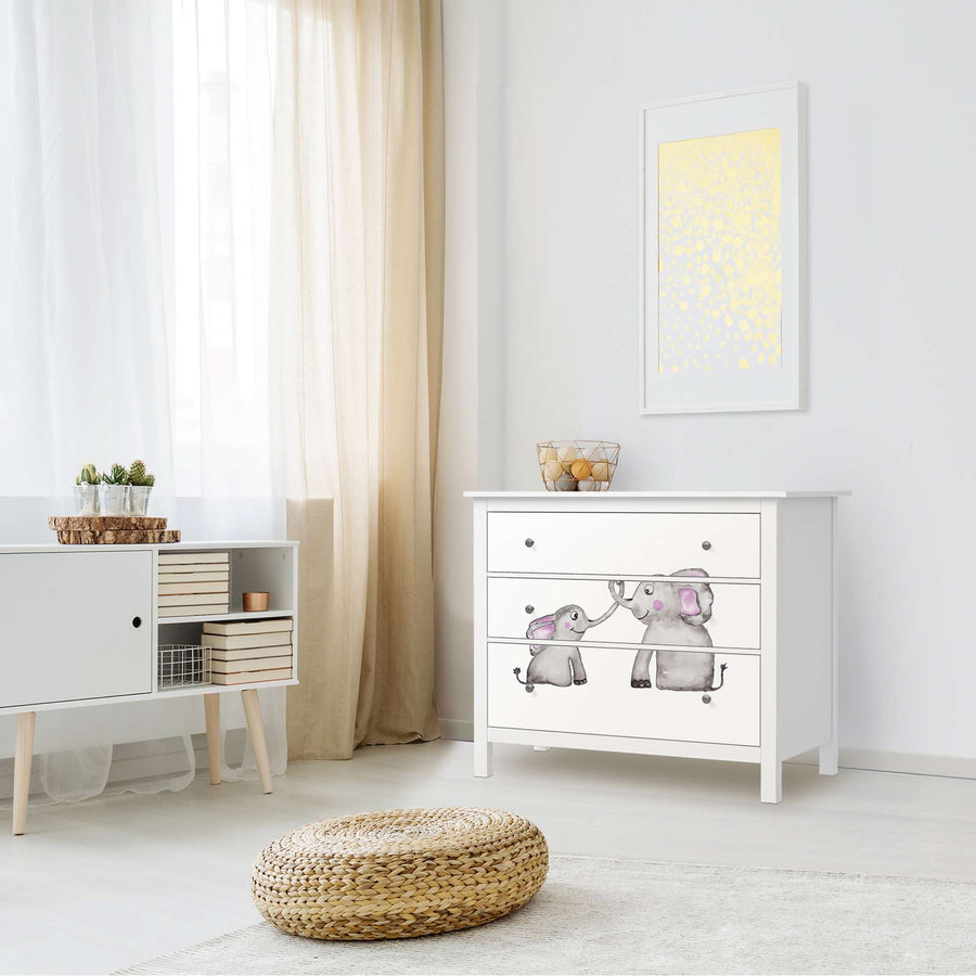 Möbelfolie Elefanten - IKEA Hemnes Kommode 3 Schubladen - Kinderzimmer