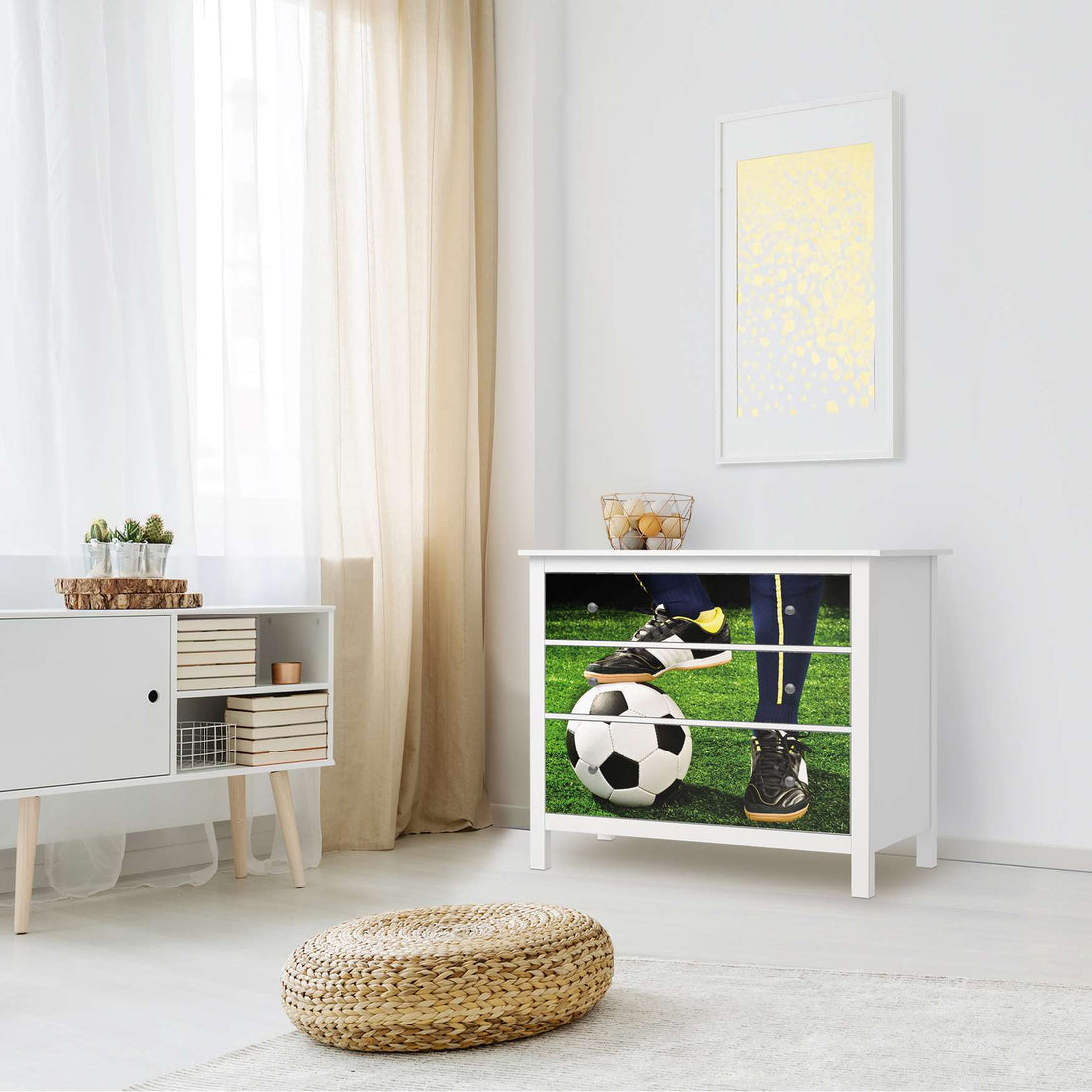 Möbelfolie Fussballstar - IKEA Hemnes Kommode 3 Schubladen - Kinderzimmer