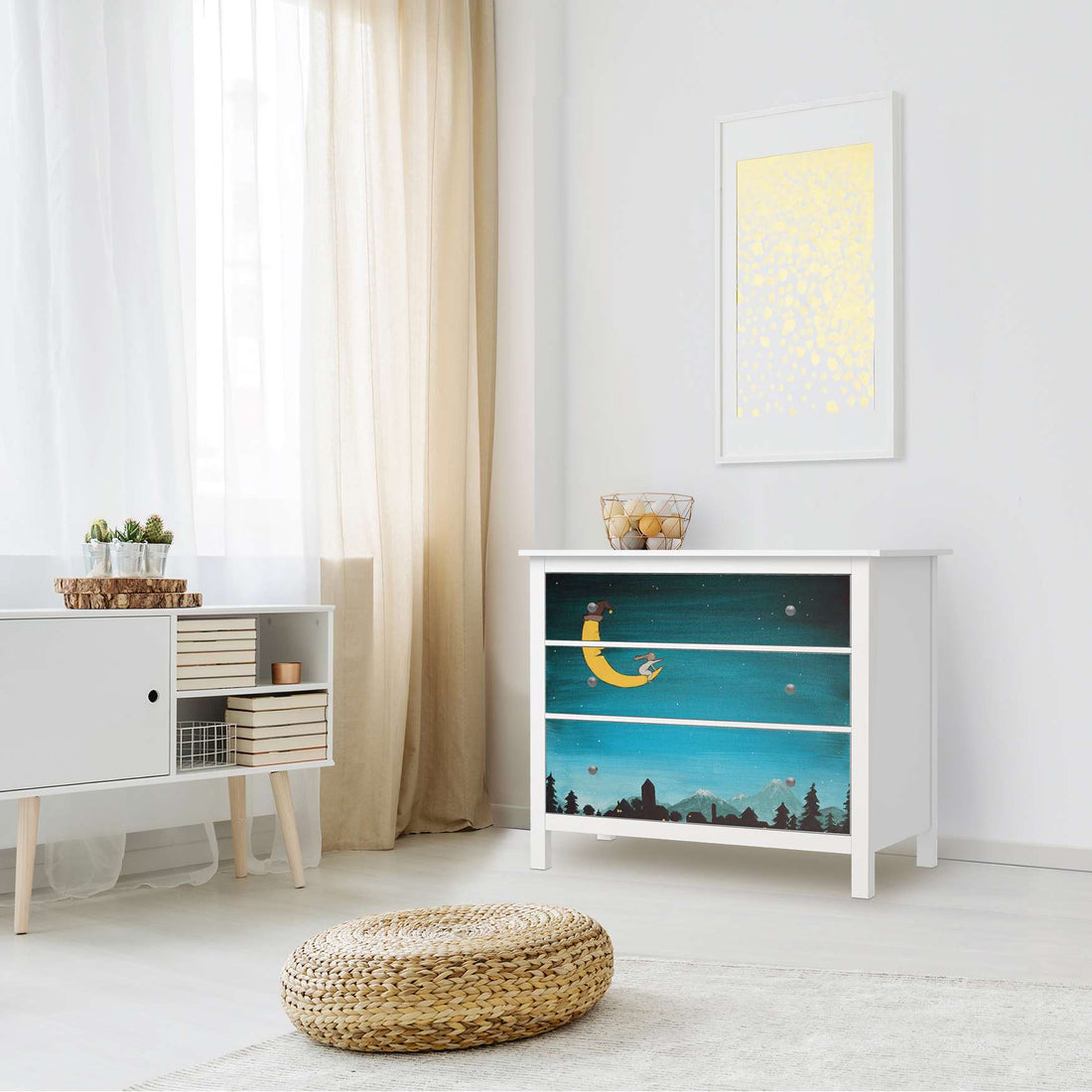 Möbelfolie Mondfahrt - IKEA Hemnes Kommode 3 Schubladen - Kinderzimmer