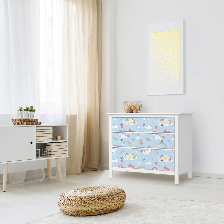 Möbelfolie Rainbow Unicorn - IKEA Hemnes Kommode 3 Schubladen - Kinderzimmer