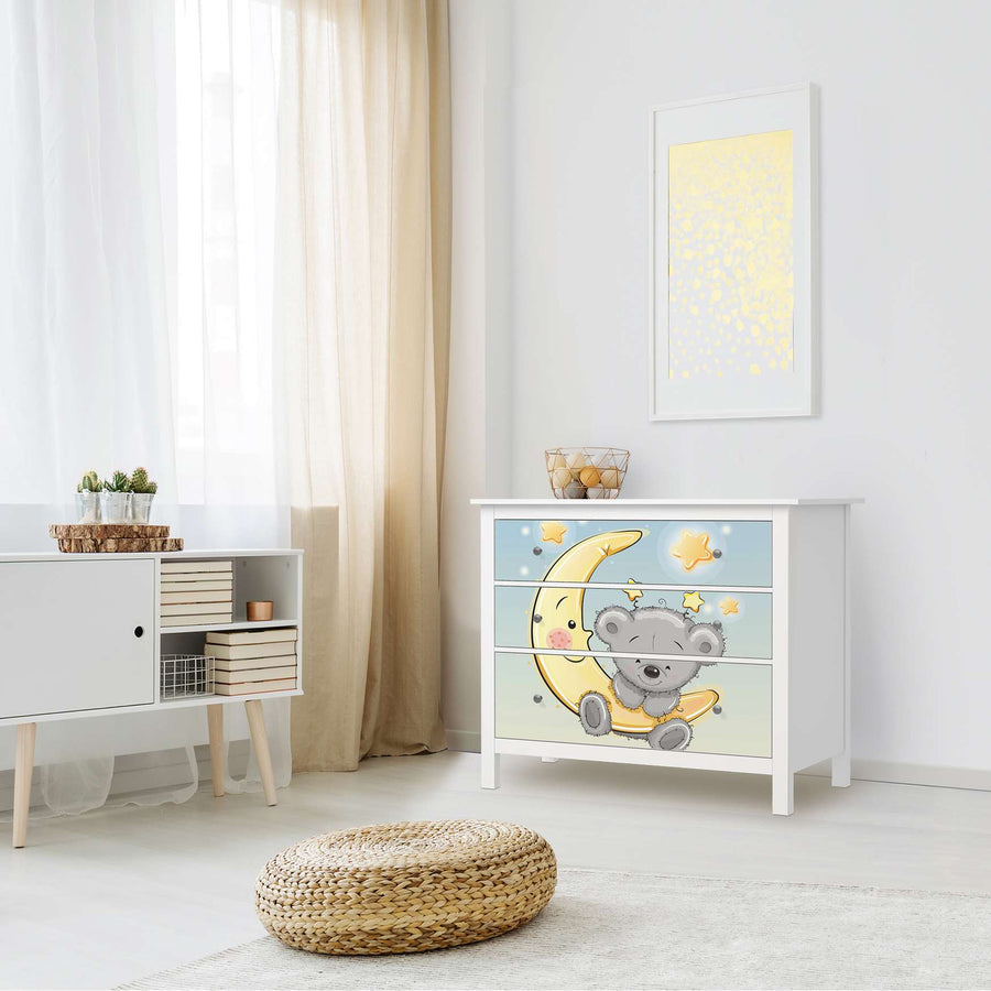 Möbelfolie Teddy und Mond - IKEA Hemnes Kommode 3 Schubladen - Kinderzimmer