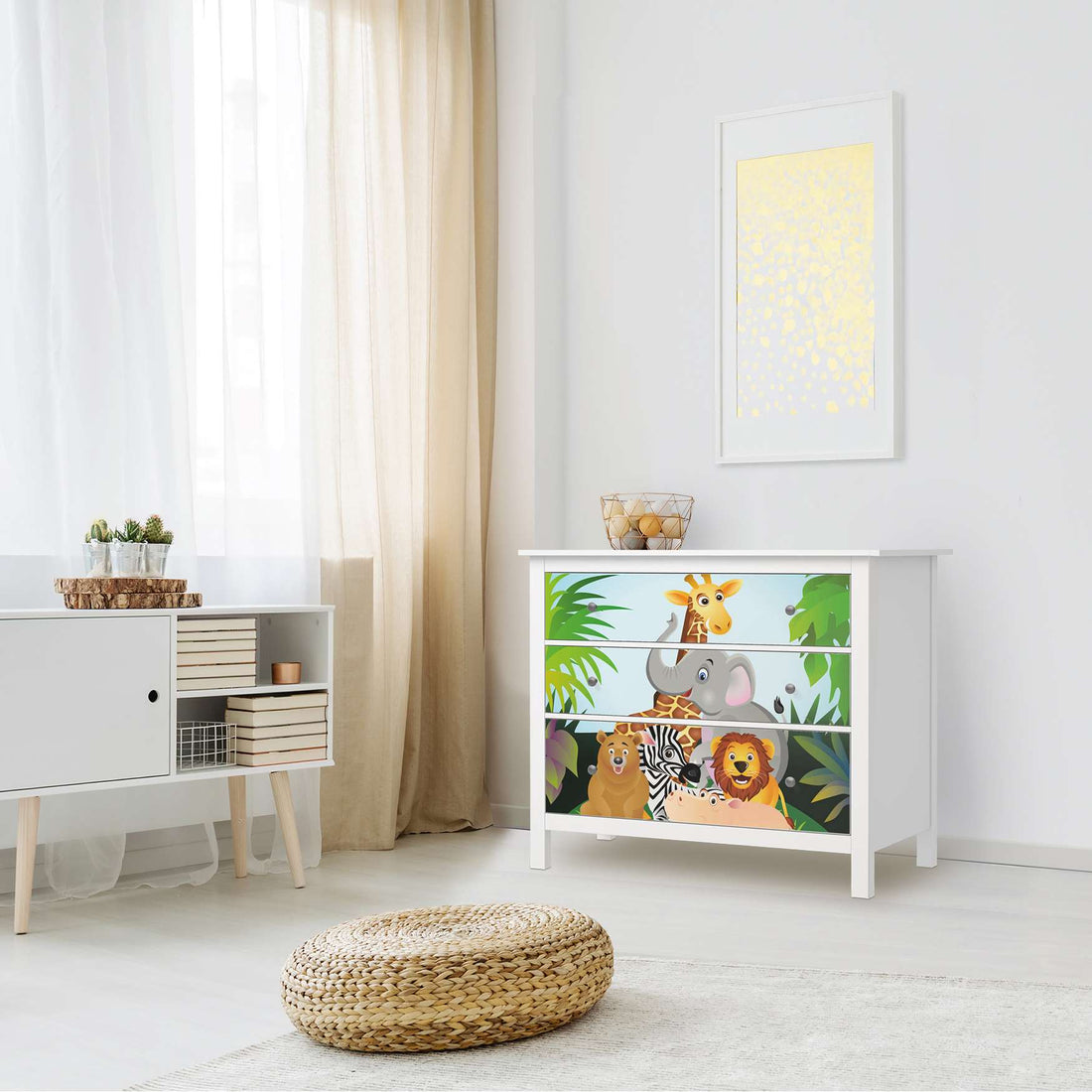 Möbelfolie Wild Animals - IKEA Hemnes Kommode 3 Schubladen - Kinderzimmer