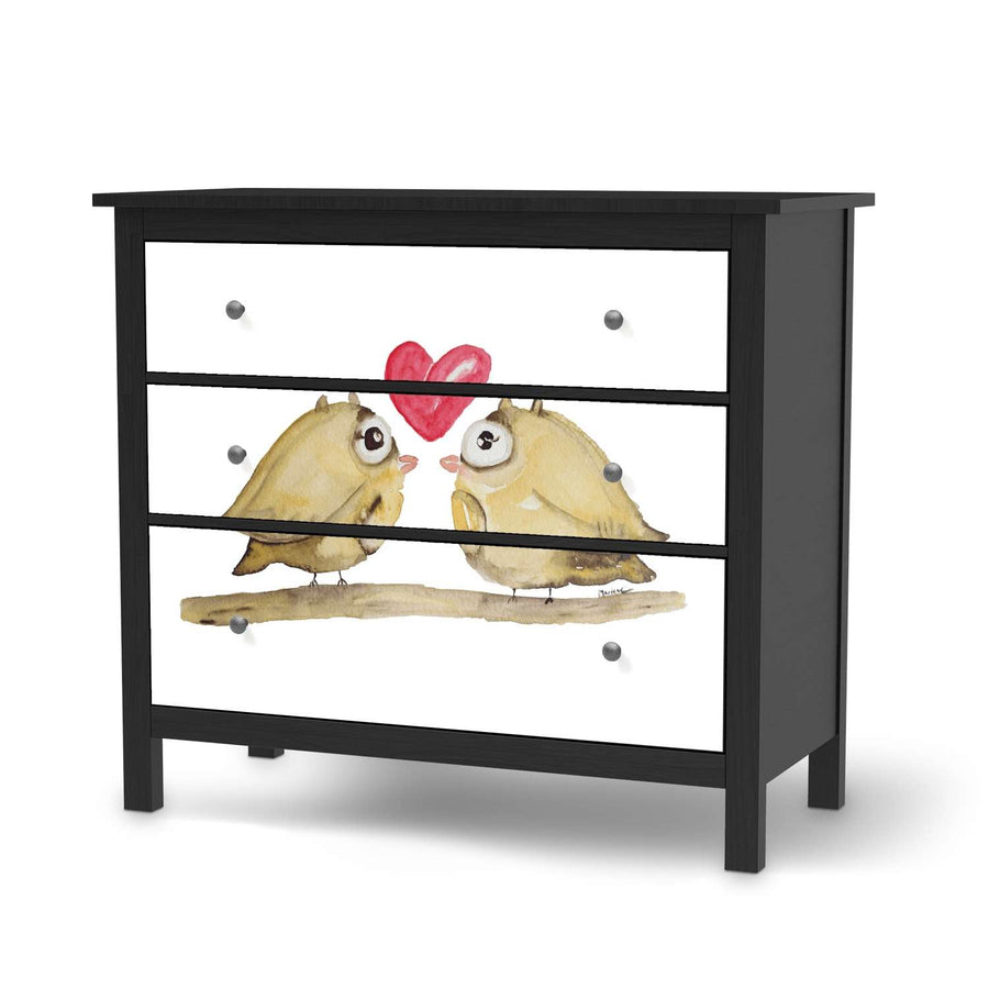 Möbelfolie 2 kleine Eulen - IKEA Hemnes Kommode 3 Schubladen - schwarz