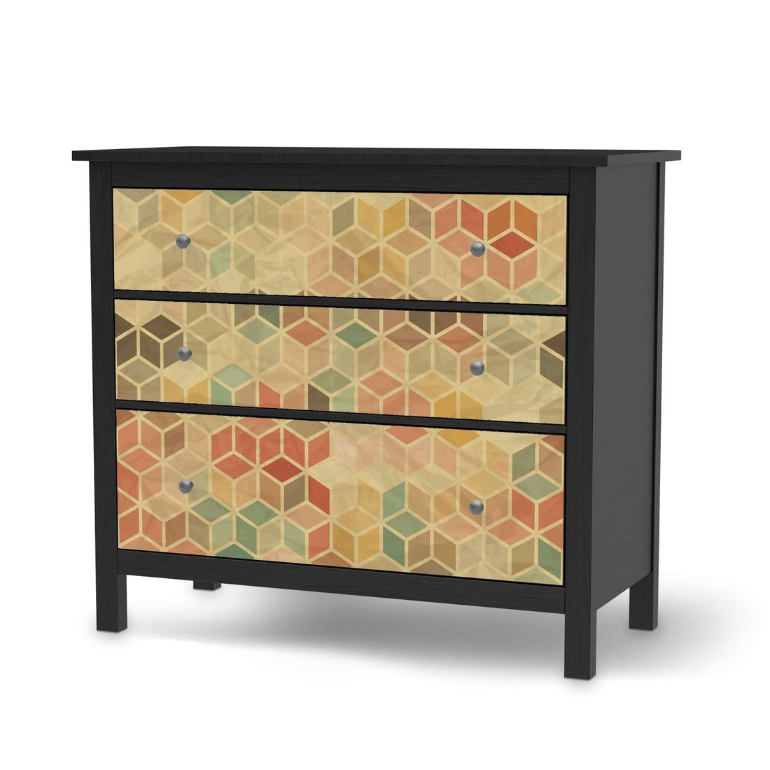 Möbelfolie 3D Retro - IKEA Hemnes Kommode 3 Schubladen - schwarz