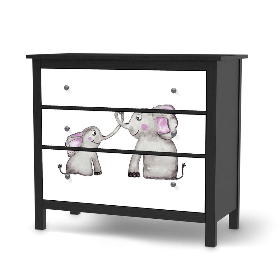 Möbelfolie Elefanten - IKEA Hemnes Kommode 3 Schubladen - schwarz