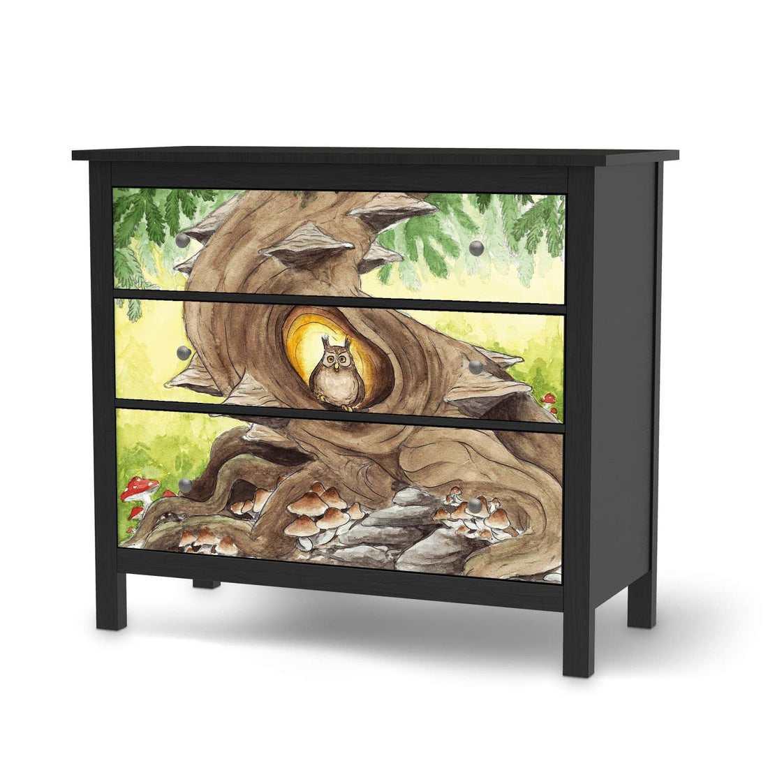 Möbelfolie Eulenbaum - IKEA Hemnes Kommode 3 Schubladen - schwarz