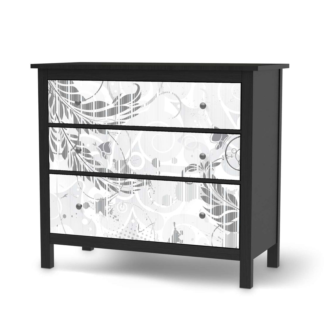 Möbelfolie Florals Plain 2 - IKEA Hemnes Kommode 3 Schubladen - schwarz