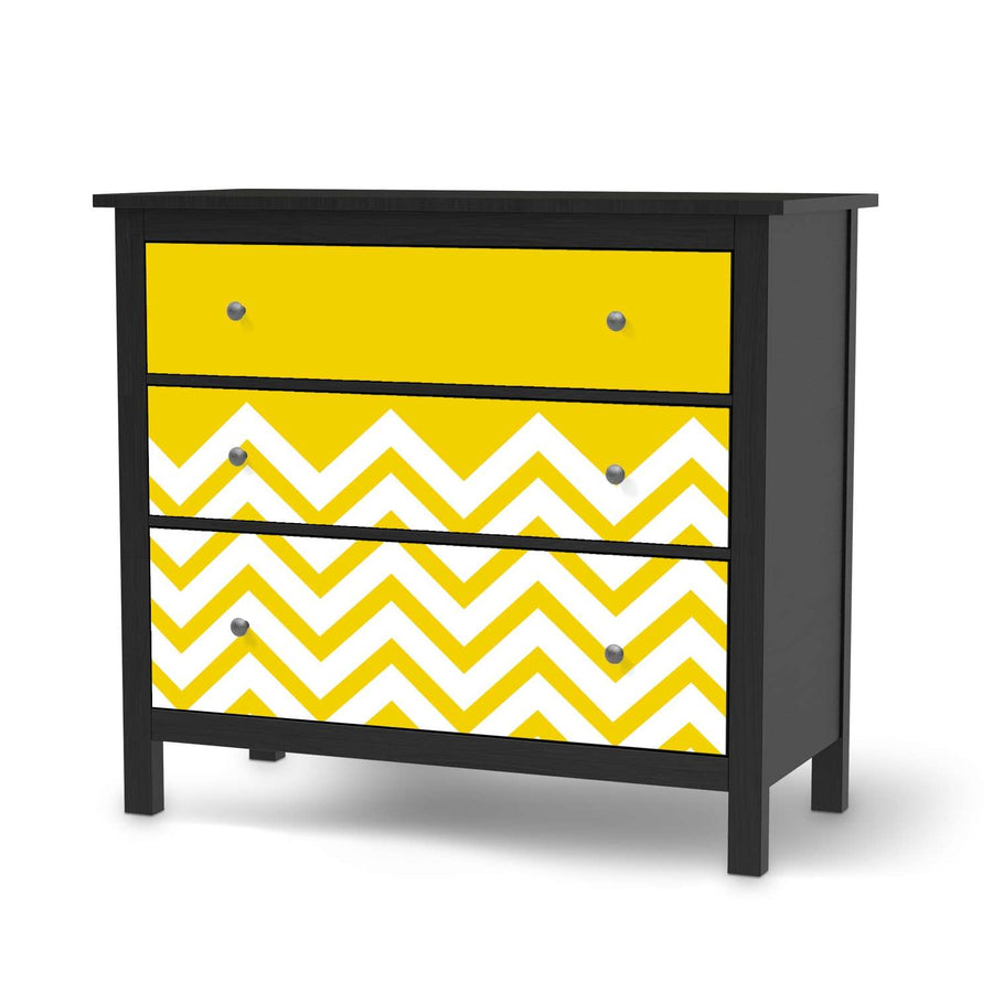 Möbelfolie Gelbe Zacken - IKEA Hemnes Kommode 3 Schubladen - schwarz