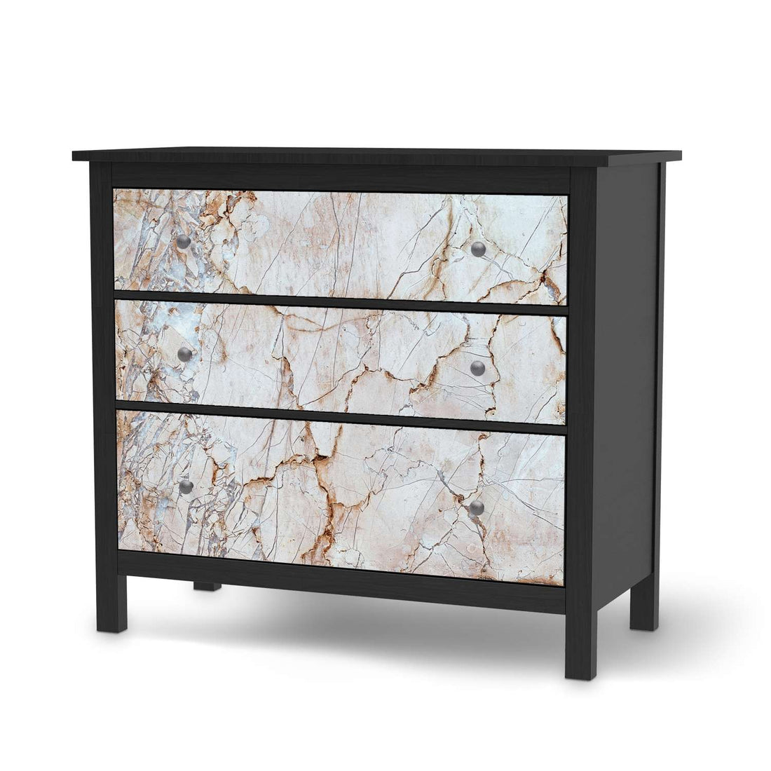 Möbelfolie Marmor rosa - IKEA Hemnes Kommode 3 Schubladen - schwarz