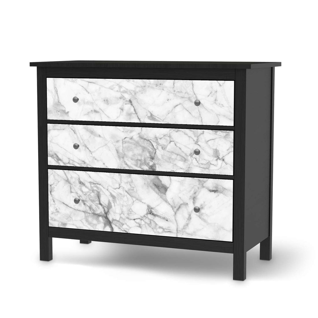 Möbelfolie Marmor weiß - IKEA Hemnes Kommode 3 Schubladen - schwarz