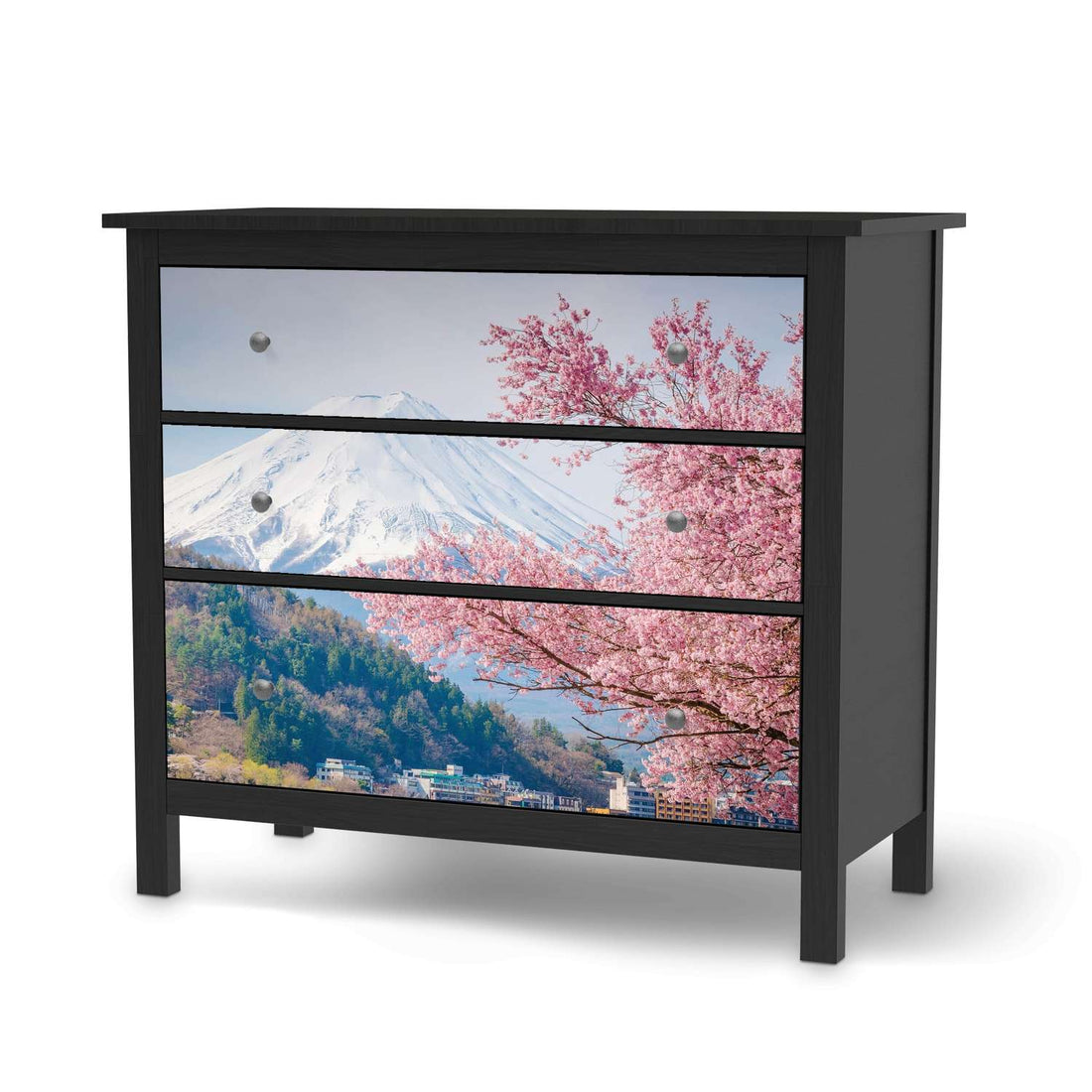 Möbelfolie Mount Fuji - IKEA Hemnes Kommode 3 Schubladen - schwarz