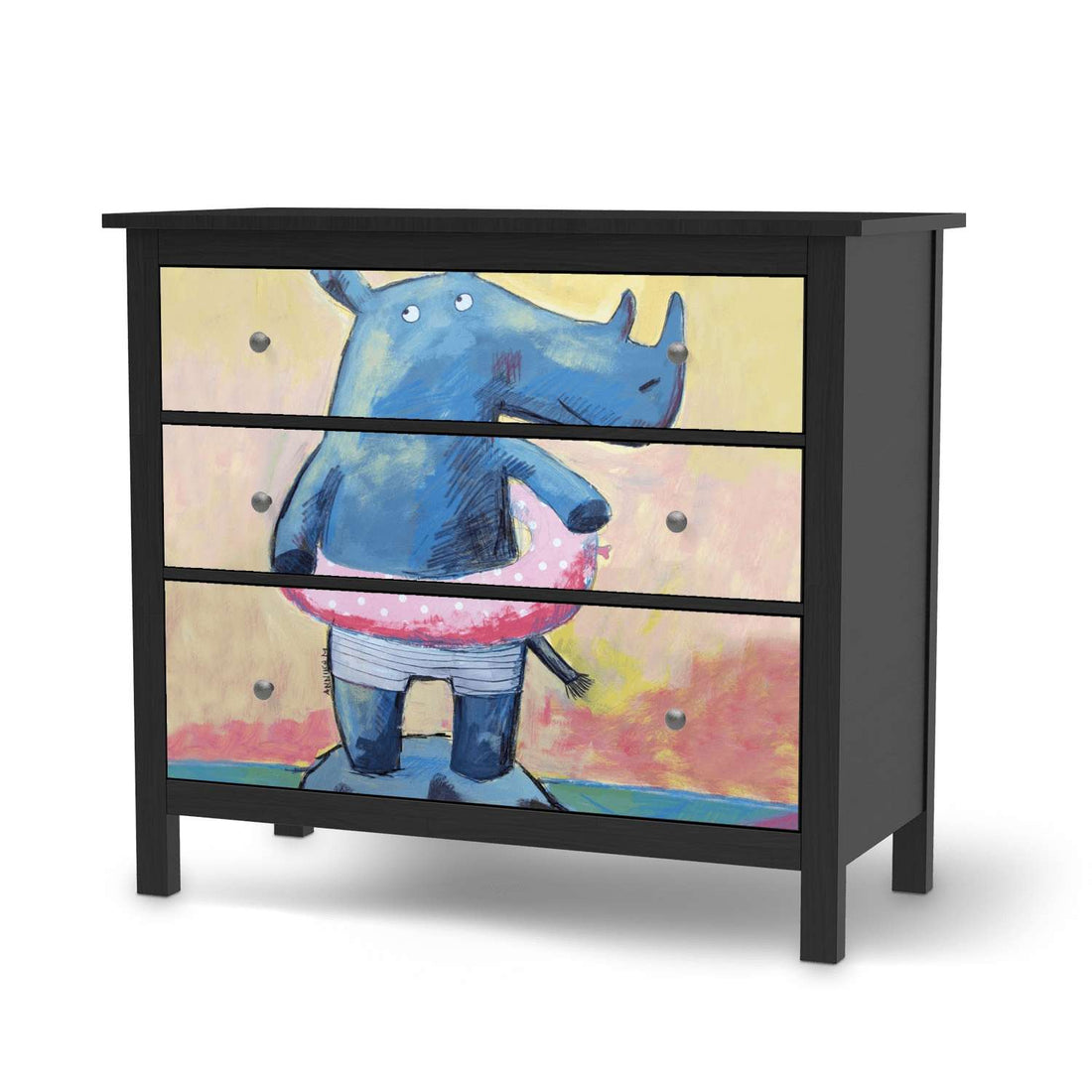 Möbelfolie Nashorn - IKEA Hemnes Kommode 3 Schubladen - schwarz