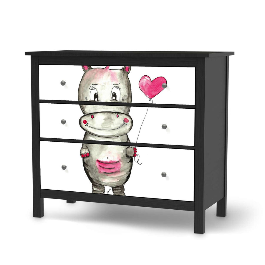 Möbelfolie Nilpferd mit Herz - IKEA Hemnes Kommode 3 Schubladen - schwarz