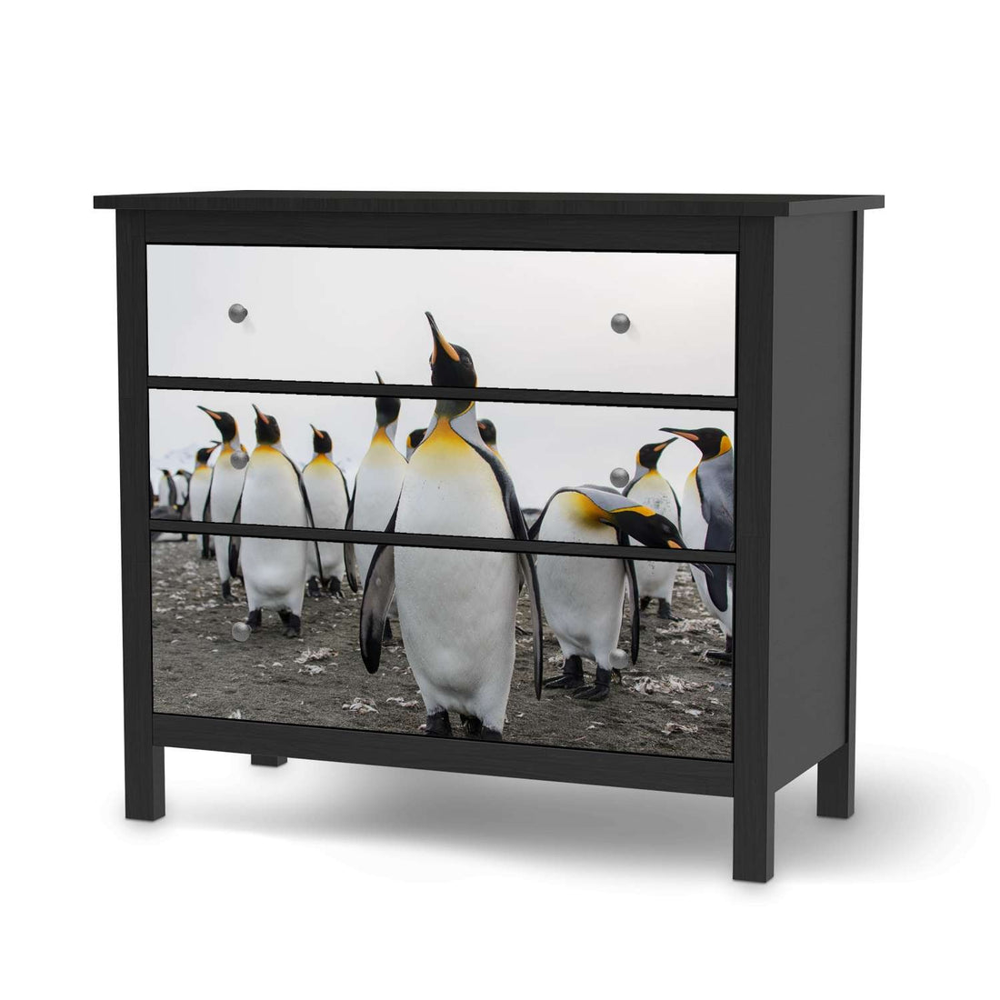 Möbelfolie Penguin Family - IKEA Hemnes Kommode 3 Schubladen - schwarz