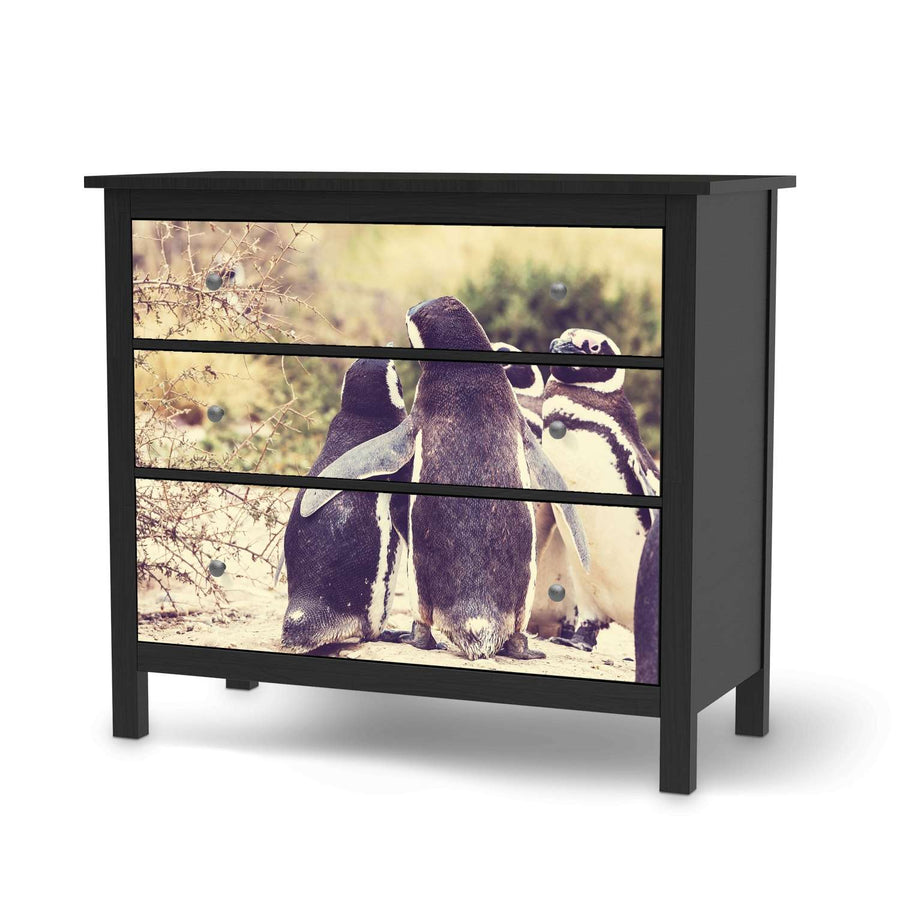 Möbelfolie Pingu Friendship - IKEA Hemnes Kommode 3 Schubladen - schwarz