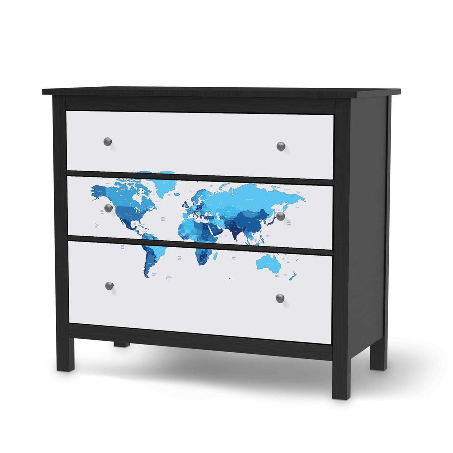 Möbelfolie Politische Weltkarte - IKEA Hemnes Kommode 3 Schubladen - schwarz