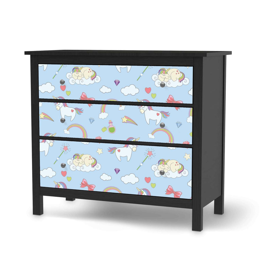Möbelfolie Rainbow Unicorn - IKEA Hemnes Kommode 3 Schubladen - schwarz
