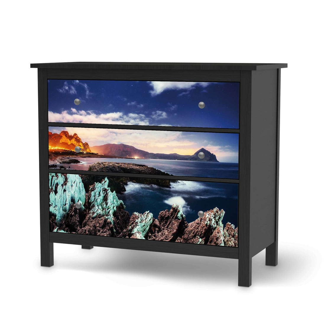 Möbelfolie Seaside - IKEA Hemnes Kommode 3 Schubladen - schwarz