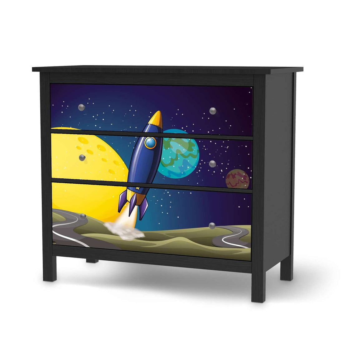 Möbelfolie Space Rocket - IKEA Hemnes Kommode 3 Schubladen - schwarz