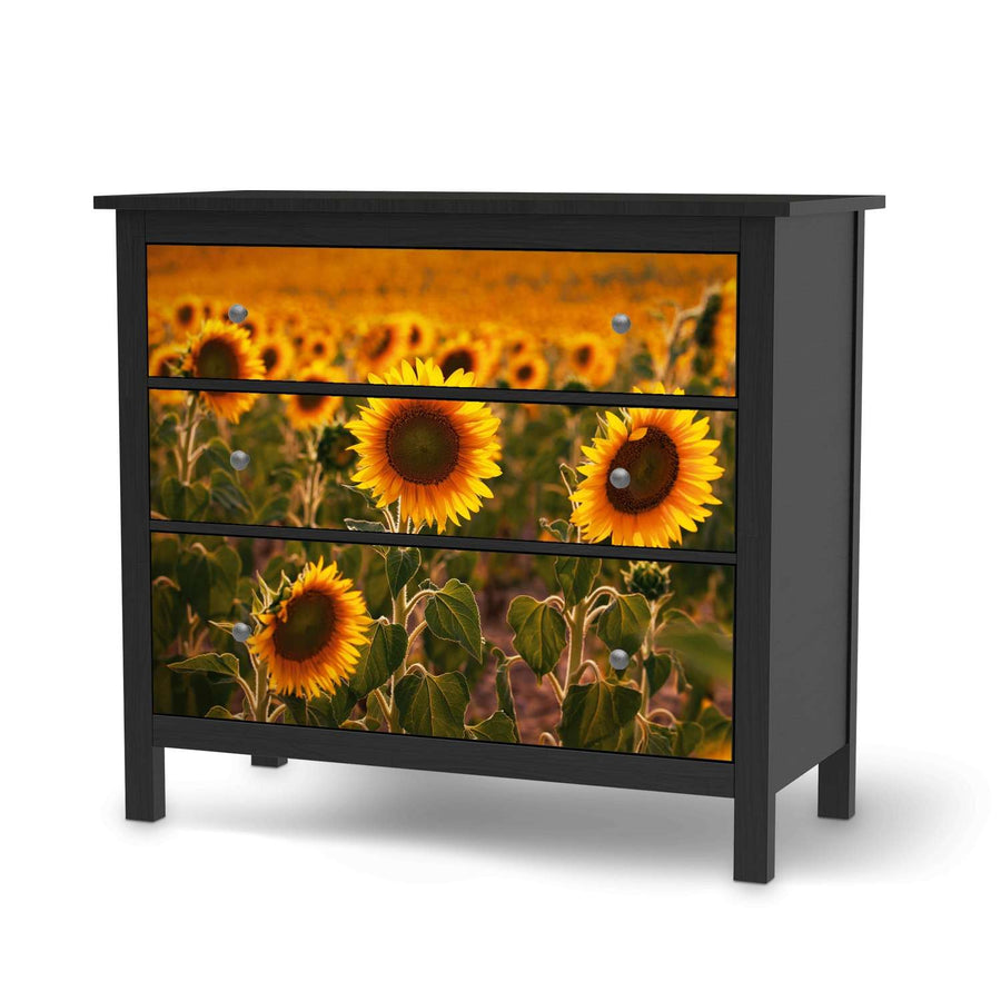 Möbelfolie Sunflowers - IKEA Hemnes Kommode 3 Schubladen - schwarz